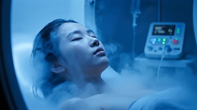 Cryotherapy Session: Woman Undergoing Cold Therapy Treatment