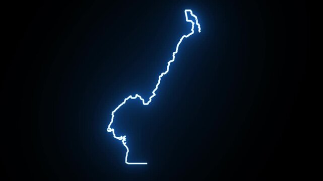 Cameroon map outline glowing neon Blue orange energy border animated, on black Transfarent background abstract digital representation.mov