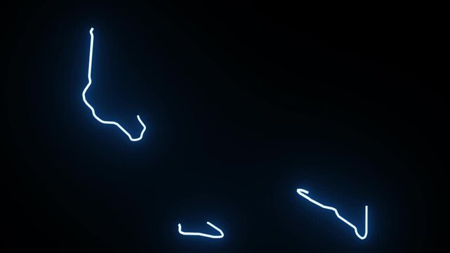 Comoros map outline glowing neon Blue orange energy border animated, on black Transfarent background abstract digital representation