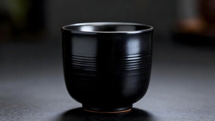 Black Ceramic Cup with Horizontal Ridges
