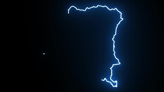 Democratic Republic of the Congo map outline glowing neon Blue orange energy border animated, on black Transfarent background abstract digital representation