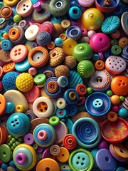 Fototapeta premium A vibrant assortment of buttons in a colorful tumble, showcasing an eclectic mix of shapes, sizes, and materials