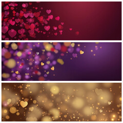 set of vector banners with hearts