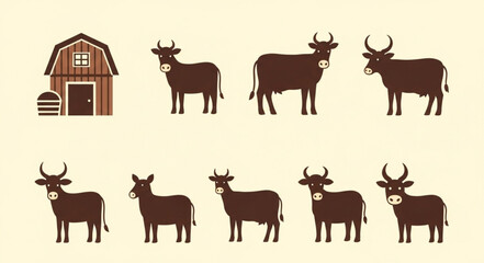 Farm barn and cows illustration set. © malika