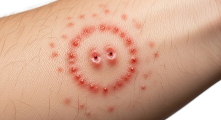 Fototapeta premium Distinctive round pattern skin rash with central papules suggestive of a skin problem analysis