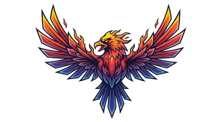 Fototapeta premium Mythical Phoenix Bird Spreading Wings Fiery Colors.