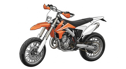 Obraz premium Orange and white supermoto motorcycle isolated on white background.