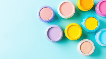 Brightly colored blush pots arranged symmetrically, eye-catching product photography