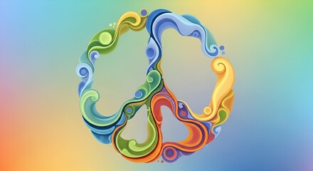 Vibrant Abstract Peace Symbol with Swirling Colors and Psychedelic Design.