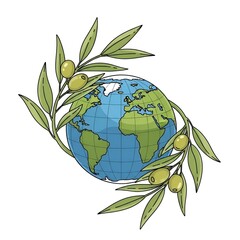 Olive Branch Embracing Planet Earth Symbolizing Peace and Nature.