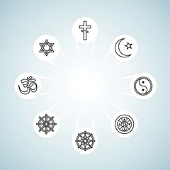 Collection of Religious Symbols Arranged in a Circle.