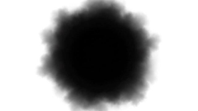 A black ink blot, cloud-like, centered on a white background, with soft edges