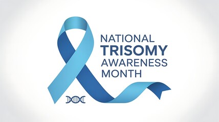 Light blue ribbon and DNA symbol signifying national trisomy awareness month for genetic condition advocacy supporting families and raising global awareness for syndromes
