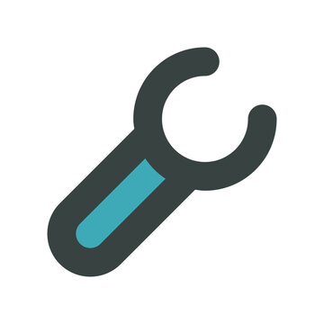 A 3d vector illustration features a metal wrench and screwdriver with a magnifying glass icon and web search button for computer tool design