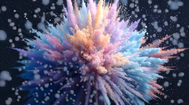 An abstract blue background with bubbles blends into a macro garden of purple and pink floral blossoms, featuring a violet aster petal and spring allium bloom in a close-up of nature's beauty