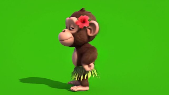Cartoon monkey with arms raised against green screen for creative projects