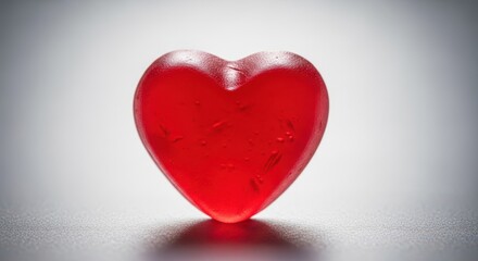 Fototapeta premium Close-up shot of a single bright red heart-shaped gummy candy with a smooth, shiny texture on a simple background, colorful, close-up, chewy