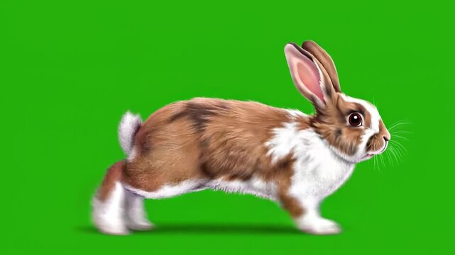 animated brown rabbit jump on green screen