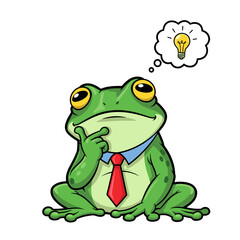 Obraz premium Thoughtful cartoon frog with idea lightbulb thinking deeply