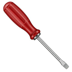 Red handled screwdriver with silver shaft and flathead tip isolated on transparent background