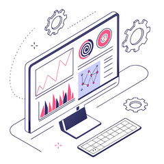 Isometric AI Dashboard with Data Charts and Gears