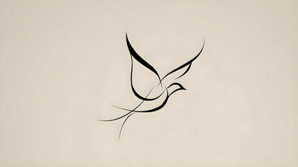 Fototapeta premium Minimalist black and white illustration of a bird in flight with elegant lines and simple design on neutral background