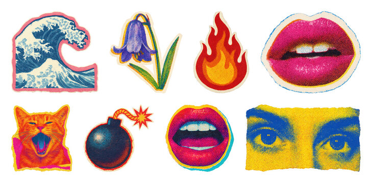 PNG Vibrant pop art sticker collection, transparent background
