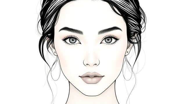 Face chart illustration featuring dark hair and defined eye makeup.