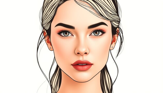 Close-up portrait illustration of a woman's face featuring red lips