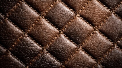 Fototapeta premium Close-up Macro Shot of Rich Brown Quilted Leather Texture with Detailed Stitching.