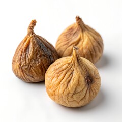 Three dried figs on a white background