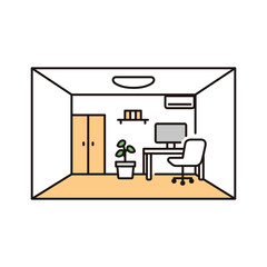 Fototapeta premium Line illustration of a small office interior