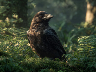 Naklejka premium Raven observing its environment forest wildlife natural setting close-up nature's mystique