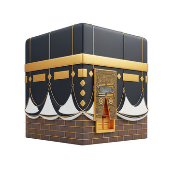 3d illustration of kaaba in mecca, saudi arabia, islamic holy site isolated on transparent background