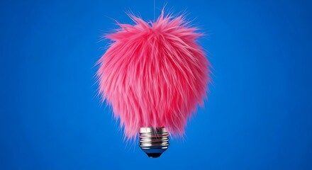 Pink Fur Covered Lightbulb Surreal Concept