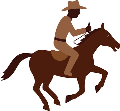 A silhouette of a cowboy on horseback depicted in a simple flat