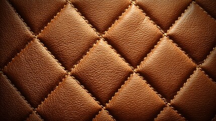 Fototapeta premium Close-up of a luxurious brown diamond-stitched leather texture background.