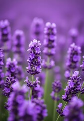 Obraz premium A beautiful macro depth of field shot highlighting sharp purple perennial lavender blossoms in a field, foreground, detail, bloom