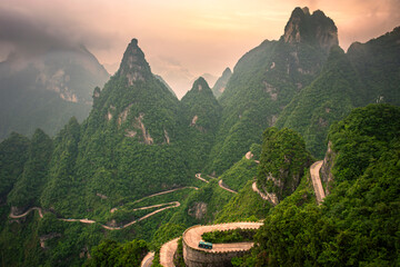 Famous Tianmen Mountain Road with 99 Bends in China