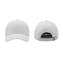 Fototapeta premium Classic white baseball cap displayed from front and side views for style showcase isolated on transparent background