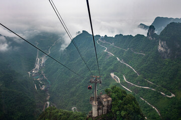 Winding Mountain Road Viewed from Tianmen Mountain Cable Car