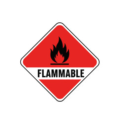 Flammable Warning Sign, Red Diamond Hazard Symbol with Flame and Text