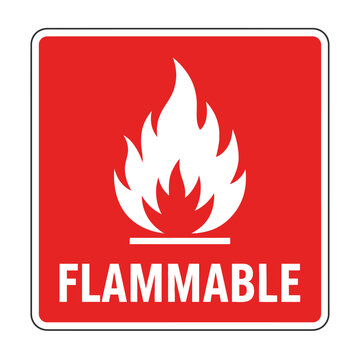 Flammable Symbol: Red Square Sign with White Flame Icon and Text