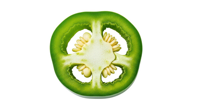 Green jalapeno pepper slice isolated on transparent background with seeds