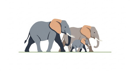 Fototapeta premium African Elephant Family Walking Together in Savanna, Vector Illustration