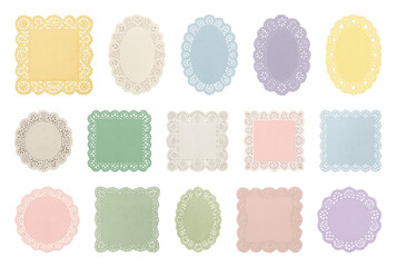Plakat PNG Colorful lace doily paper set on transparent background