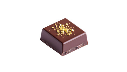 Obraz premium Dark chocolate square with gold flakes, luxury dessert concept, isolated on transparent background 