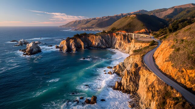 Bixby Bridge on Pacific Coast Highway California at Sunset.