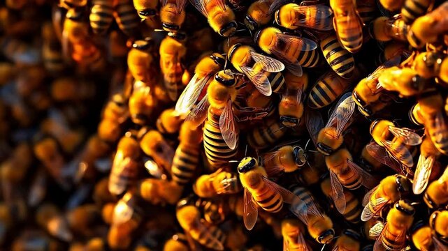 Swarm of bees in closeup