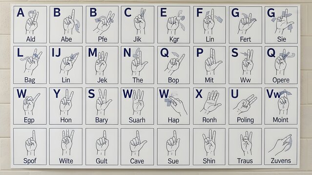 Educational Chart Displaying Diverse Hand Gestures for Manual Communication and Finger Spelling Techniques